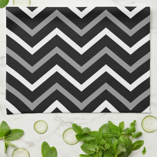 Matig zwart wit en grijs Chevron Pattern Zigzag Theedoek (Gevouwen)