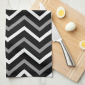 Matig zwart wit en grijs Chevron Pattern Zigzag Theedoek (Quarter Fold)