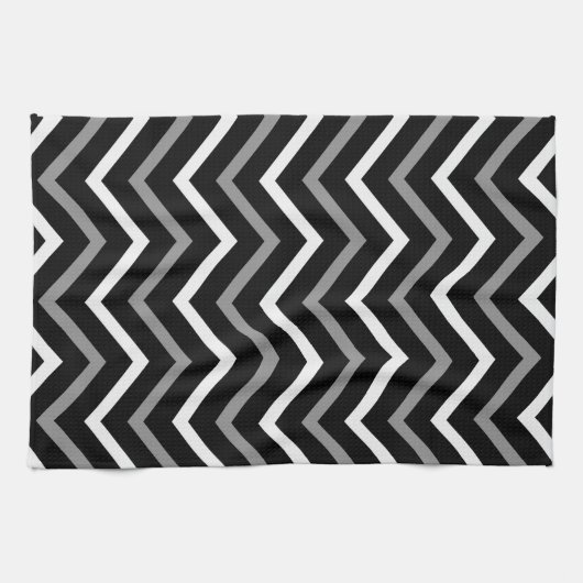 Matig zwart wit en grijs Chevron Pattern Zigzag Theedoek (Horizontaal)