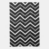 Matig zwart wit en grijs Chevron Pattern Zigzag Theedoek (Verticaal)