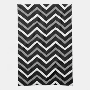 Matig zwart wit en grijs Chevron Pattern Zigzag Theedoek