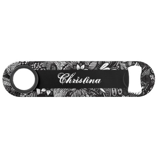 Matig zwart wit, Floral Collage Monogram Speed Flessenopener (Voorkant (Horizontaal))