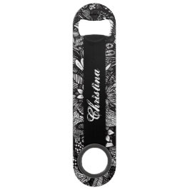 Matig zwart wit, Floral Collage Monogram Speed Flessenopener