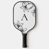 Matig zwart-wit Floral Monogram Pickleball Paddle (Voorkant)
