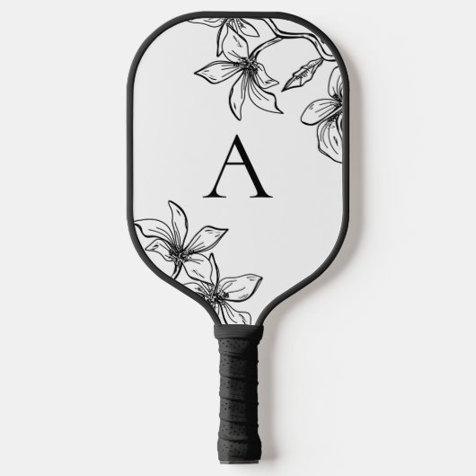 Matig zwart-wit Floral Monogram Pickleball Paddle (Voorkant)