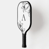Matig zwart-wit Floral Monogram Pickleball Paddle (Links)