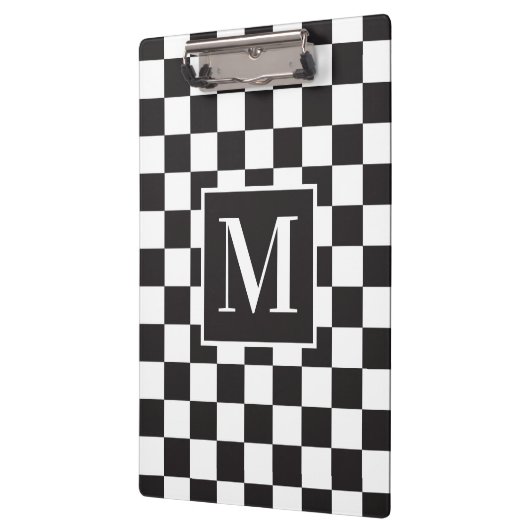 Matig zwart-wit gecheckt patroonmonogram klembord (Links)