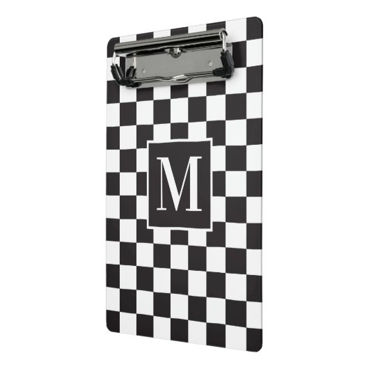 Matig zwart-wit gecheckt patroonmonogram mini klembord (Angled2)