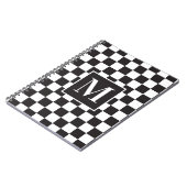 Matig zwart-wit gecheckt patroonmonogram notitieboek (Linkerzijde)