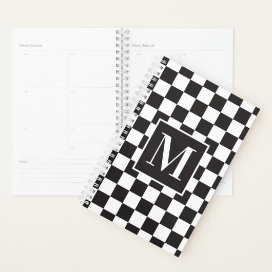 Matig zwart-wit gecheckt patroonmonogram planner (Display)