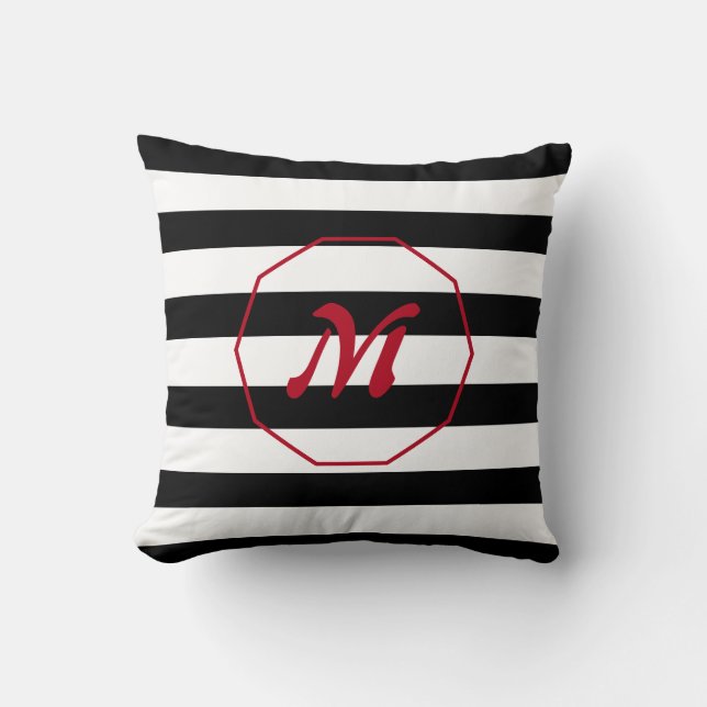 Matig zwart-wit gestreept met Monogram Kussen (Voorkant)