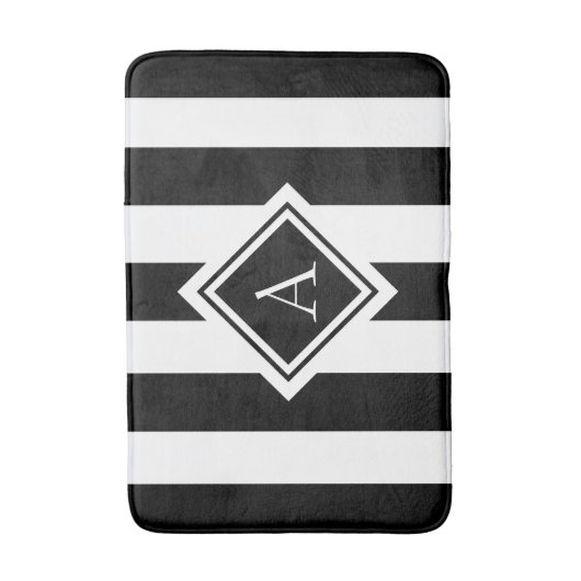 Matig zwart-wit gestreept monogram badmat (Voorkant Verticaal)