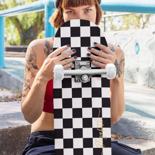 Matig zwart-wit Goudmonogram ondertekend Persoonlijk Skateboard