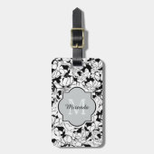 Matig zwart-wit, griezelig monogram met naam bagagelabel (Voorkant verticaal)