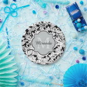 Matig zwart-wit, griezelig monogram met naam papieren bordje (Feest)