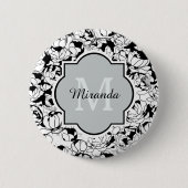 Matig zwart-wit, griezelig monogram met naam ronde button 5,7 cm (Voorkant)