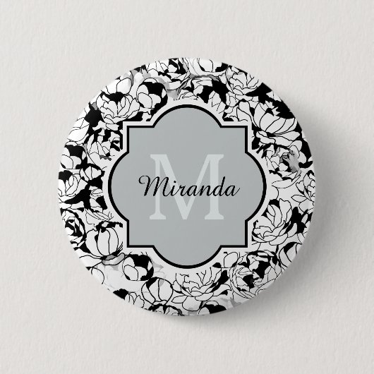 Matig zwart-wit, griezelig monogram met naam ronde button 5,7 cm (Voorkant)