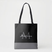 Matig zwart-wit grijs monogram tote bag (Voorkant)