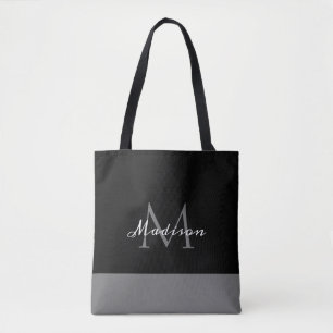 Matig zwart-wit grijs monogram tote bag