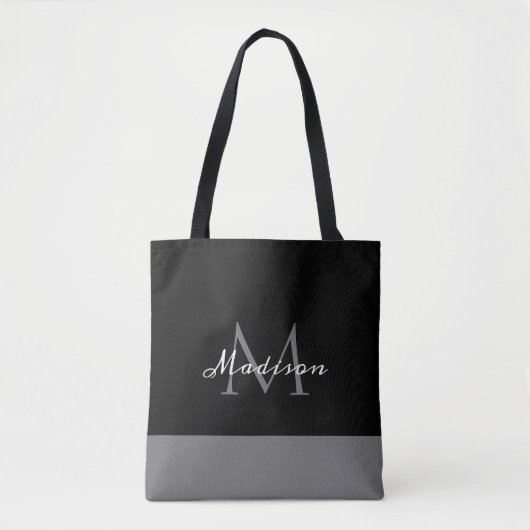 Matig zwart-wit grijs monogram tote bag (Voorkant)