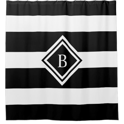 Matig zwart-wit, horizontaal stripesmonogram douchegordijn (Voorkant)