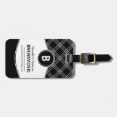 Matig zwart-wit monogram bagagelabel (Voorkant horizontaal)