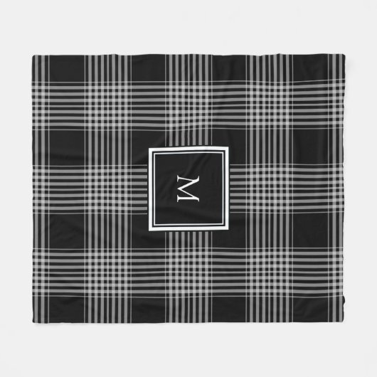 Matig zwart-wit monogram buffelplein fleece deken (Voorkant (Horizontaal))