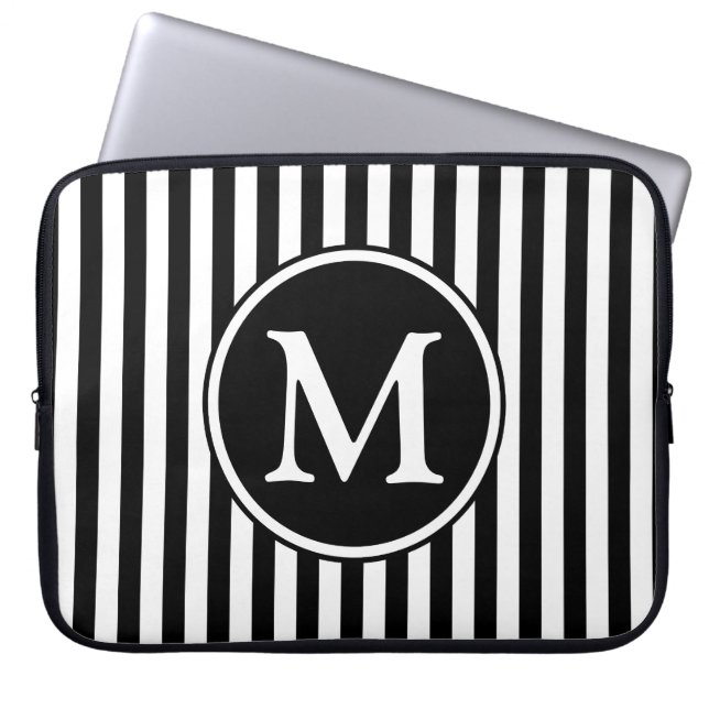 Matig zwart-wit monogram laptop sleeve (Voorkant)