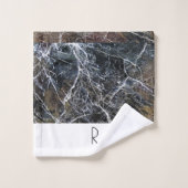 Matig zwart-wit monogram marmer Patroon Bad Handdoek (Wasdoekje)