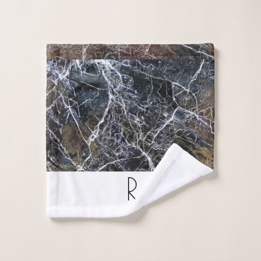 Matig zwart-wit monogram marmer Patroon Bad Handdoek (Wasdoekje)