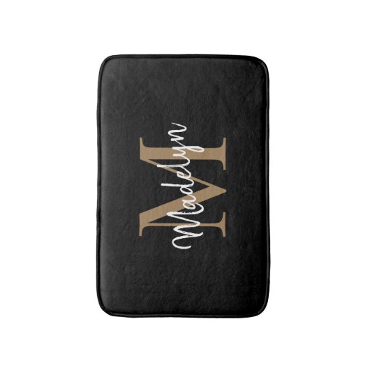 Matig zwart-wit monogram script legant badmat (Voorkant Verticaal)