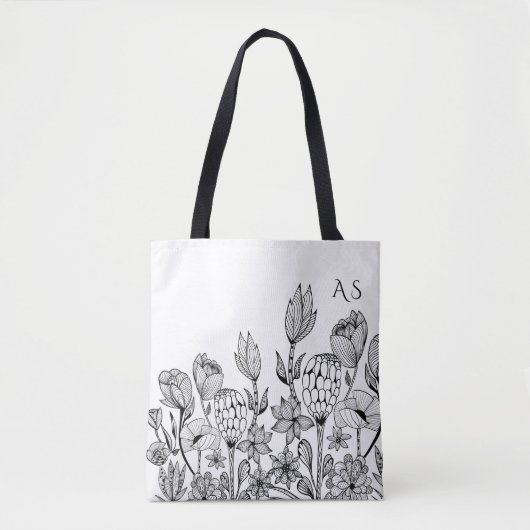 Matig zwart-wit monogram voor grafische kunst tote bag (Voorkant)