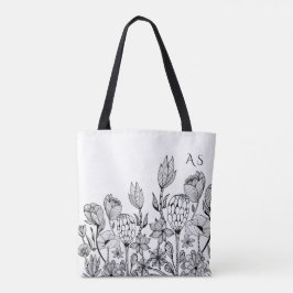 Matig zwart-wit monogram voor grafische kunst tote bag