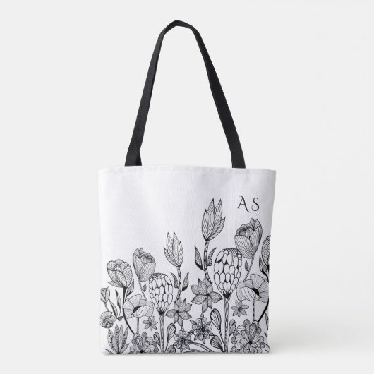 Matig zwart-wit monogram voor grafische kunst tote bag (Achterkant)