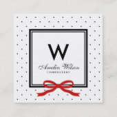 Matig zwart wit polak Dot Red Ribbon Monogram Vierkante Visitekaartje (Voorkant)