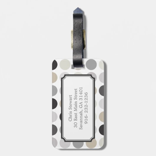 Matig zwart-wit-poolpunctiemonogram bagagelabel (Achterkant verticaal)