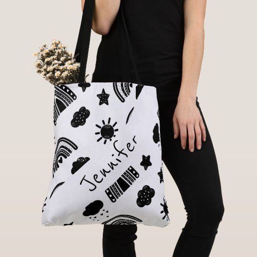 Matig zwart-wit regenboogtony naam monogram tote bag (Dichtbij)