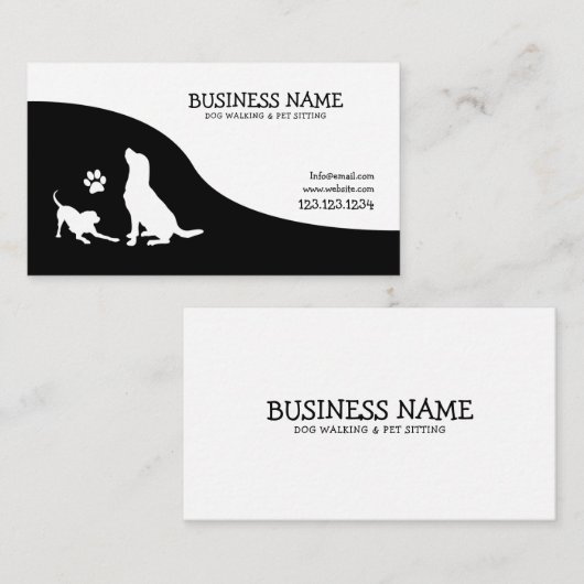 Matig zwart-wit roet Silhouette Dog Walking Visitekaartje (Voorkant / Achterkant)