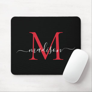 Matig zwart-wit, rood-monogram, meisjesscript muismat