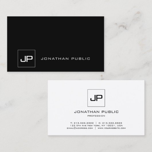 Matig zwart-wit Sjabloon koel monogram Visitekaartje (Voorkant / Achterkant)