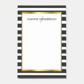 Matig zwart-wit strepen gouden monogram post-it® notes (Voorkant)