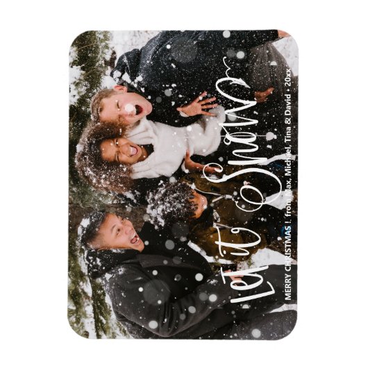 Matig zwart, wit, vet script laat het sneeuwen magneet (Verticaal)