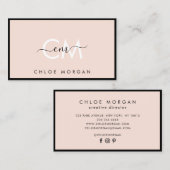 Matig zwart zwart, roze script monogram handtekeni visitekaartje (Voorkant / Achterkant)