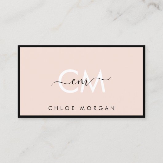 Matig zwart zwart, roze script monogram handtekeni visitekaartje (Voorkant)