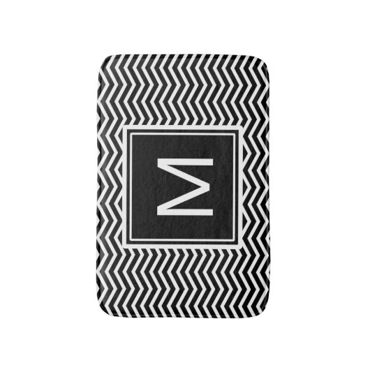 Matig zwarte en witte Chevrons met monogram Badmat (Voorkant Verticaal)