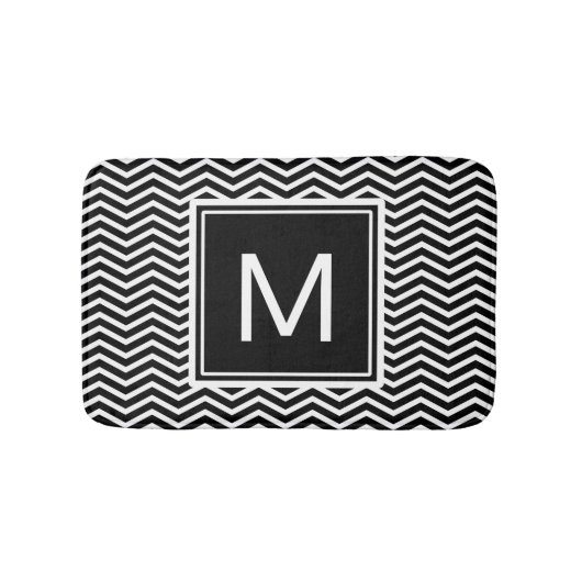 Matig zwarte en witte Chevrons met monogram Badmat (Voorkant)