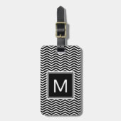 Matig zwarte en witte Chevrons met monogram Bagagelabel (Voorkant verticaal)