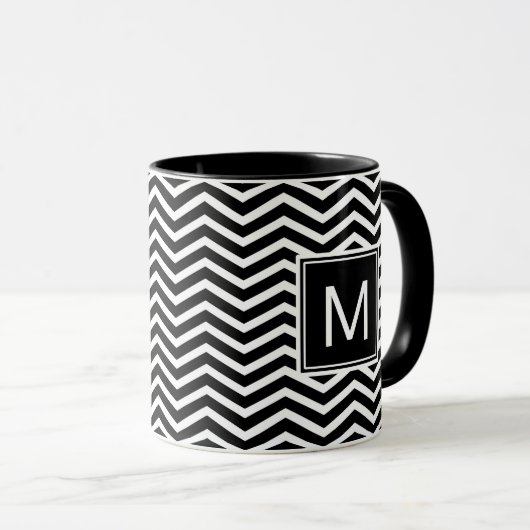 Matig zwarte en witte Chevrons met monogram Mok (Voorkant rechts)