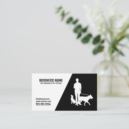 Matig zwarte en witte honden Silhouette Dog Walkin Visitekaartje (Staand voorkant)