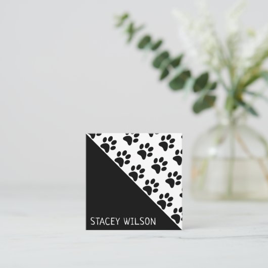 Matig zwarte en witte hondenstang of tandwielmolen vierkante visitekaartje (Staand voorkant)
